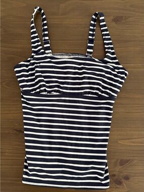 Lands' End Navy & White Stripe Underwire Swim Top